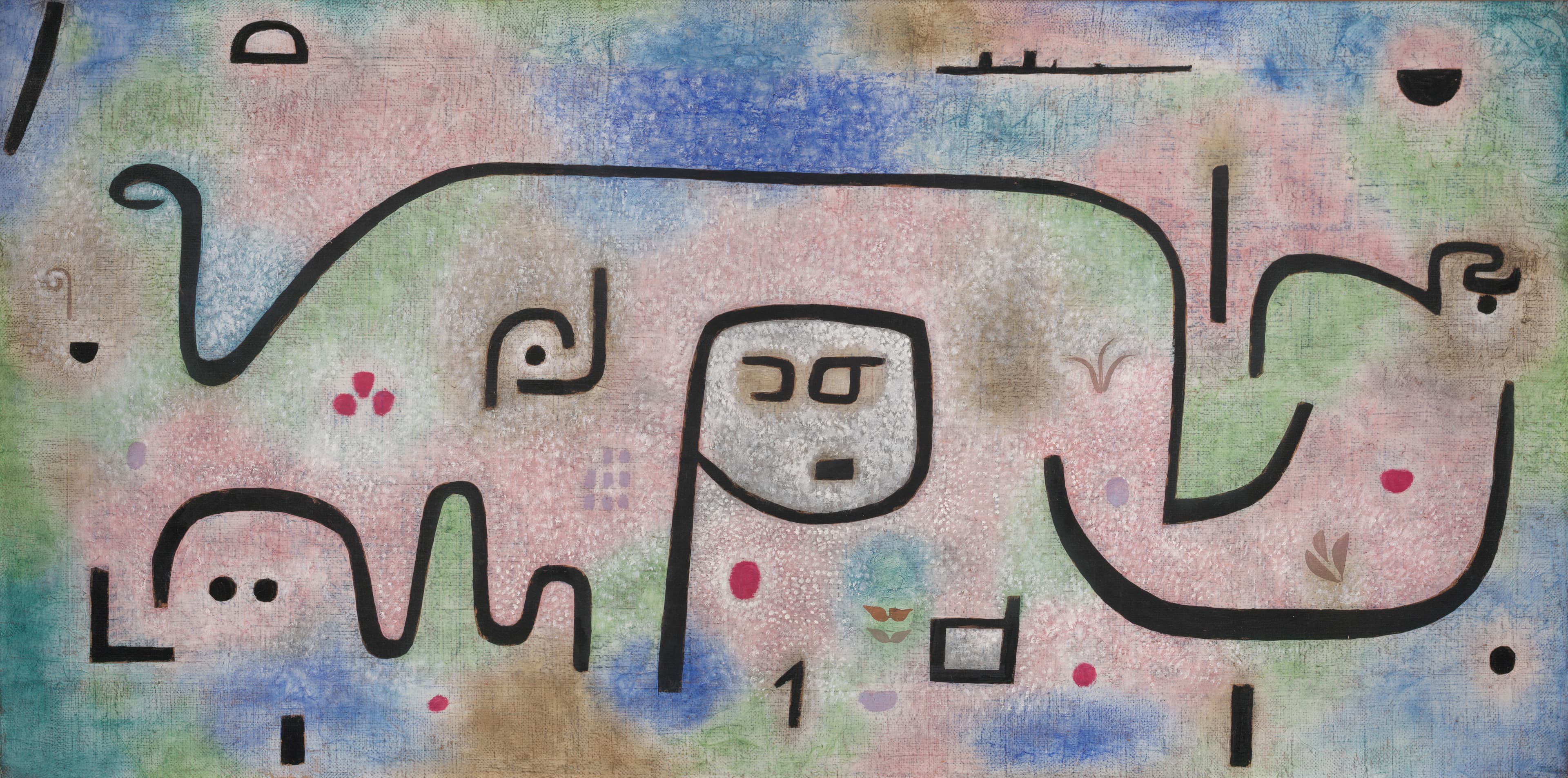 Paul Klee Insula dulcamara 1938, 481 (C 1) Öl- und Kleisterfarbe auf Zeitungspapier auf Jute auf Keilrahmen; originale Rahmenleisten 88 x 176 cm Zentrum Paul Klee, Bern
