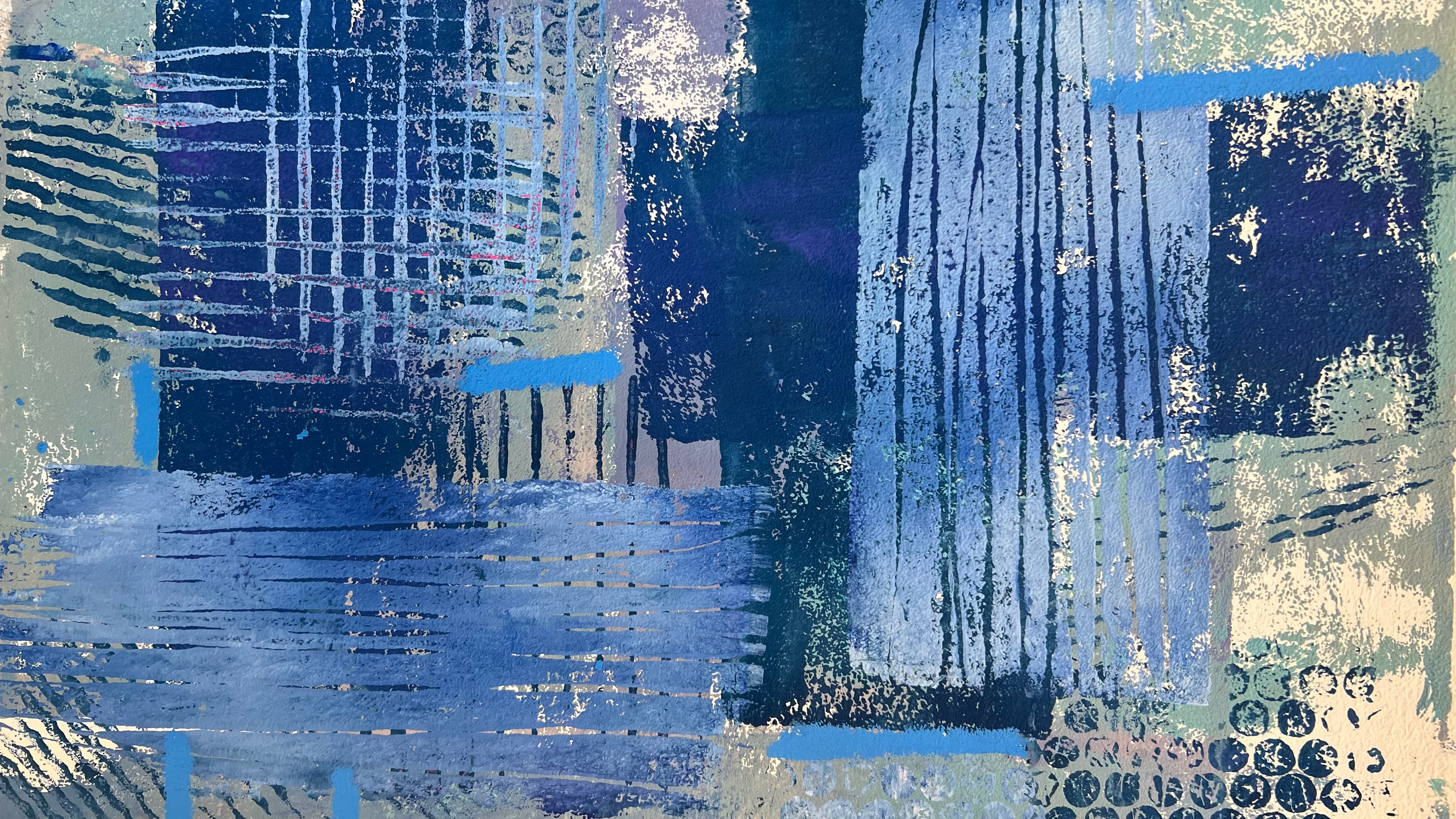 Ein abstraktes Kunstwerk in Blautönen