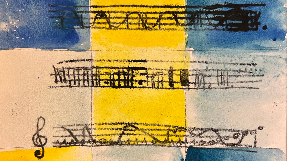 Aquarellbild mit gemalten Noten